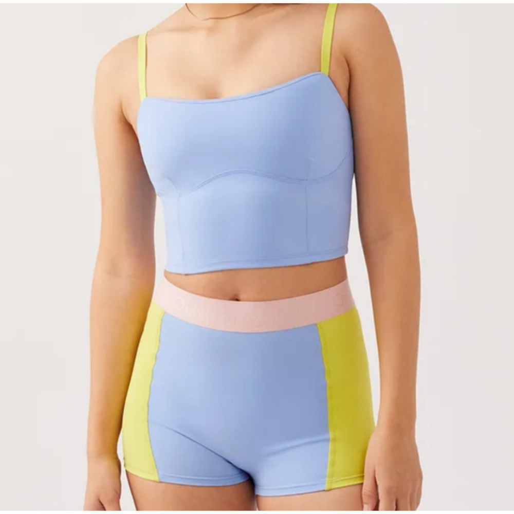 Outdoor Voices SuperForm 1.5 Zoom Bloomer Shorts Sky/Lime NWT